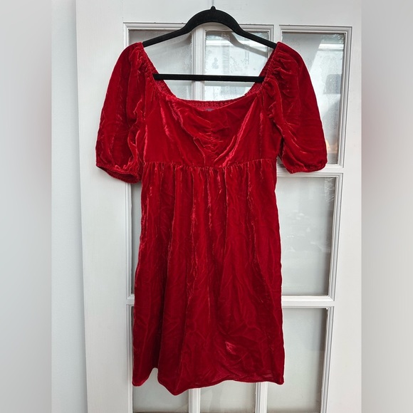 ModCloth Ruby Red Velvet Special Occasions Holiday Party Babydoll Dress Size XS - Picture 2 of 11